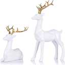 LCCCK 2PCS Christmas Reindeer Figurines, Resin Small Deer Statue for Christmas Indoor Decor, Home Holiday Centerpiece, Shelf Mantle Table Top Kitchen Decorations, Navidad Decoracin