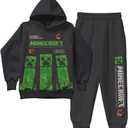 Minecraft Boys 2-Piece Fleece Sweatshirt and Pants Set, Pullover Hoodie and Jogger Bundle for Kids (5-6, Charcoal)