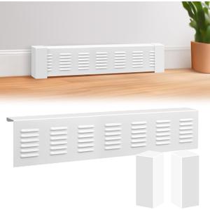 4 ft Steel Baseboard Heater Cover with Left and Right End Caps White Easy Slip-on Baseboard Covers for Bathroom Hydronic System