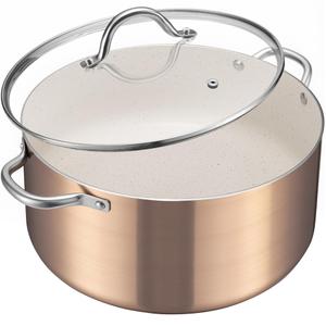 BEZIA 6 Quart Nonstick Stock Pot with Lid, Induction Cooking Pot Pot for All Stovetops, Non-toxic and Oven Safe, PFOA PFAS Free, Golden