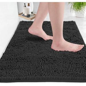 Ultra Soft Texture Chenille Plush Bath Rugs Floor Mats, Bath Rug Non Slip Microfiber Door Mat for Kitchen/Entryway/Living Room (25 x 16 inches, Black)
