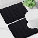 Buganda Bathroom Mat Set, 2 Piece Memory Foam Bath Mat and U-Shaped Toilet Rug, Machine Wash Dry, Soft Non Slip Absorbent Bath Rug for Bathroom, Shower and Tub (24" x 16"+24" x 20", Black)
