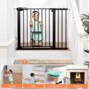 COMOMY Auto Close Baby Gate with Cat Door, 29.5"-40.5" Extra Wide Dog Gate for House Doorways Stairs, Pressure Mounted Easy Walk Thru Pet Gate, Includes 4 Wall Cups and 2 Extension Pieces, Black