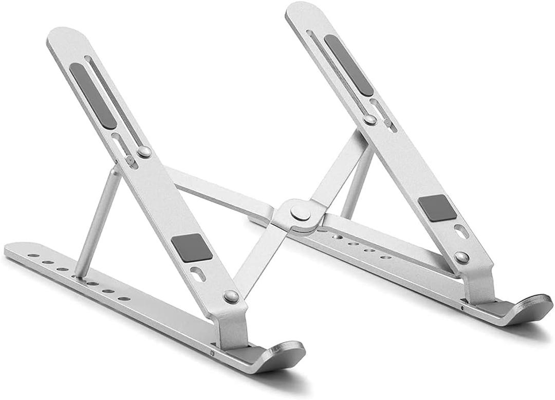 Stealodeal Adjustable Stainless Steel Laptop Stand for Desk | Foldable Portable Metal Notebook Holder & Riser for MacBook, iPad & 10–15.6 Inch Laptops (Silver)