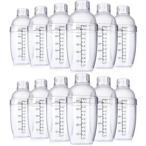 Lallisa 12 Pcs Plastic Cocktail Shaker Drink Mixer with Scales and Strainer Top Clear Shaker Cup with Measurement Plastic Bar Mixing Tool for Tea Coffee Bubble Tea Milk(550 Cc/ 19 oz)