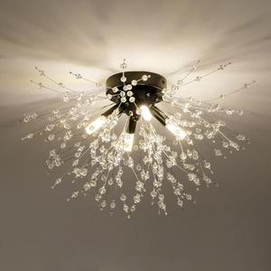 Modern Black Crystal Ceiling Light Fixture, 4-Light Mini Crystal Sputnik Firework Chandelier, Semi Flush Mount Ceiling Light Fixtures for Bedroom Kitchen Hallway Entryway Bathroom Closet(Matt Black)
