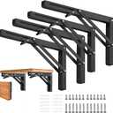 Folding Shelf Brackets 24 inch 4 Pcs - DIY Wall Mounted Shelf Bracket for Garage Workstation, Stuff Supports, Plant Stand - Heavy Duty Metal Collapsible Floating Shelf Bracket Black