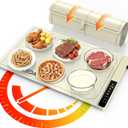 Food Warming Mat with 3-Zone Heating Mode, Redagod Electric Warming Tray with 9 Temperature & 8 Timer Settings, Hook and Roll Up Storage, Portable Countertop Food Heating Mat for Home Daily Use, Beige