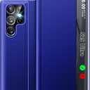 Phone Case for Samsung s25 Ultra 5G, Clear View Window Slim Mirror for S25 Ultra Cover with Kickstand, Leather PC Flip Protective Cover for Samsung Galaxy S25 Ultra 5g Case (Blue)