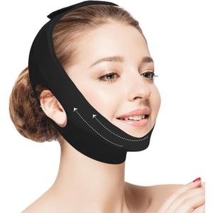 Jawline Shaper Chin Strap for Sleeping, Reusable V-Line Mask for Women Face Lifting Made w/Electric-Hot-123456 (Black)