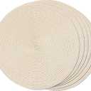 FunWheat Round Braided Placemats Set of 6 Table Mats for Dining Tables Woven Washable Non-Slip Place mats 15 inch(Beige, 6pcs) (Ivory)