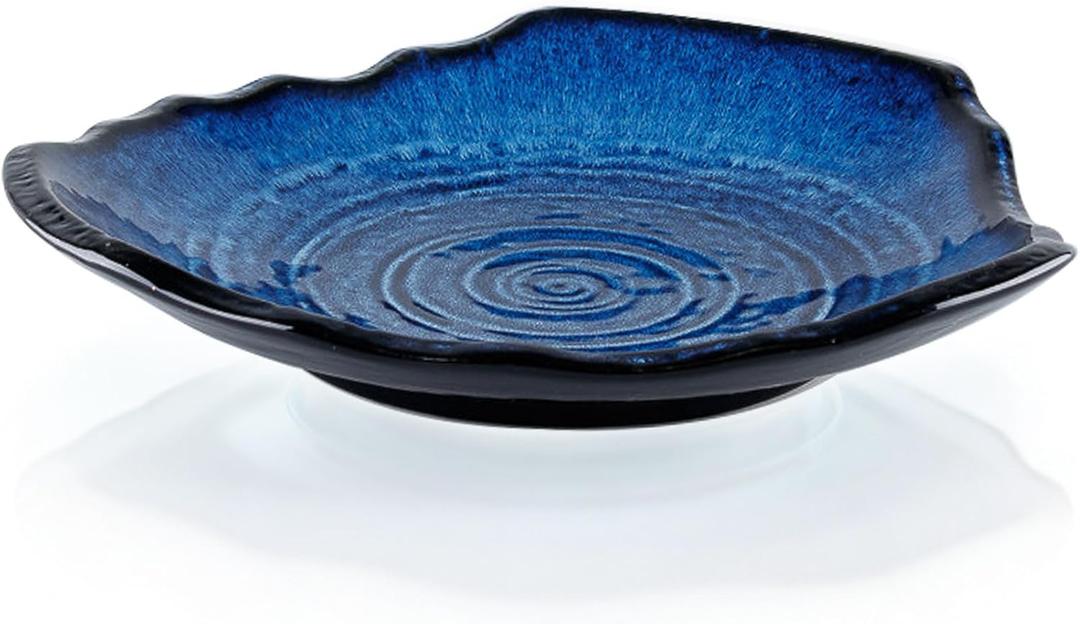 12" Blue Decorative Bowl, Large Decorative Centerpiece, Ceramic Dish for Dining Room, Blue Fruit Bowl for Kitchen Counter, Entryway Key Holder Tray, Coffee Table Accent, Oven Microwave Dishwasher Safe