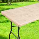 Smiry Rectangle Table Cloth Cover, Waterproof Elastic Fitted Picnic Tablecloth for 6 Foot Tables, Wipeable Flannel Backed Vinyl Tablecloths for Camping, Dining, Outdoor (Beige Wood, 30" x 72")