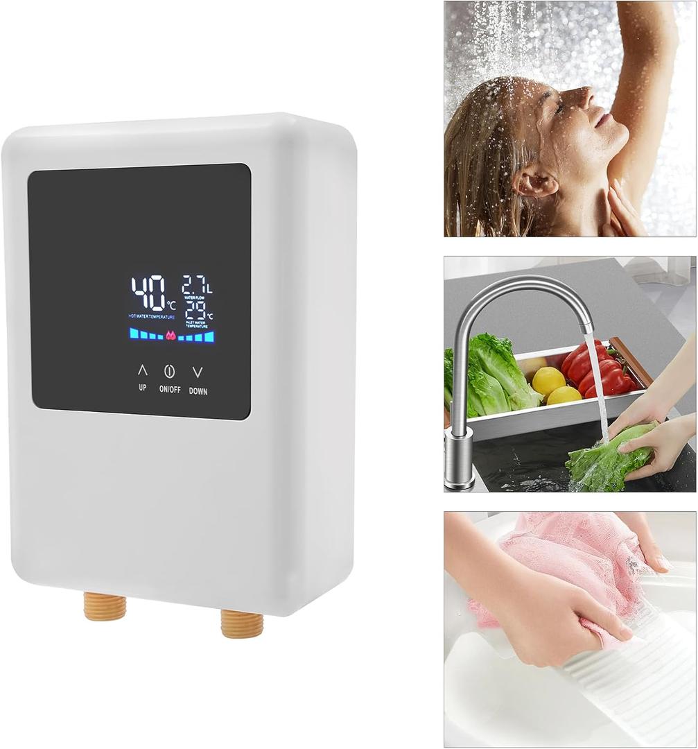Electric Tankless Water Heater, 4500W 110V Instantaneous Water Heater, 5.7 x 2.8 x 8.5 In, with Thermostat Function, Dual Control Methods, Fast Heating, 86-131Controllable Temperature