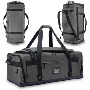 Large Duffle Bag for Travel - Men & Women, Foldable Gym Duffle Backpack, Heavy Duty Tactical Military Canvas Duffel Bags, Extra Big Carry On with Shoe Pockets, Waterproof (80L/103L) (Grey)