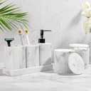 YMXYJM Bathroom Accessories Set, 6 Piece Bathroom Set with Toothbrush Holders, Soap Dispenser, Vanity Tray, Tumbler, Cotton Swab Jars, Bathroom OrganizerBathroom Sink Sets, Artificial Marble White
