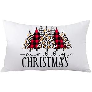 Yhtrg Cheetah Print Buffalo Plaid Christmas Tree Pillow Covers 12x20, Christmas Room Decor, Trendy Merry Xmas Tree Lumbar Pillow Cover Decor for Girls Bedroom Dorm Apartment