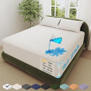 OhGeni 100% Waterproof Mattress Protector, King Size Mattress Pad, Fits 6"-20" Mattresses with Deep Pocket, Cooling, Breathable Fitted Sheets, Soft Bed Cover, Noiseless, Machine Washable