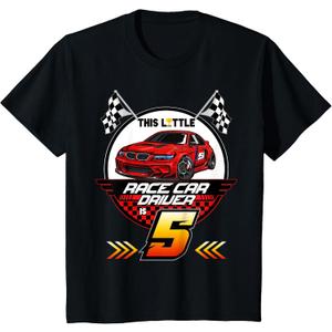 5 Year Old Race Car Birthday Tee 5th Racing Party T-Shirt, S