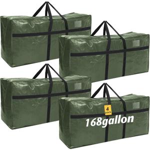 Windyun 4 Pack 168 Gallon Extra Large Moving Bags XXL Heavy Duty Storage Bag with Strong Zipper Handle Jumbo Big Tote Box Foldable for College Dorm Travel Clothes Duffle Blanket Pillow(Army Green)