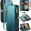 Defencase Compatible with iPhone XR Case Wallet with RFID Blocking Card Holder for Women Men, Fashion PU Leather Magnetic Snap Flip Zipper Strap Wallet Phone Case Fit for iPhone XR 6.1", Blue Green