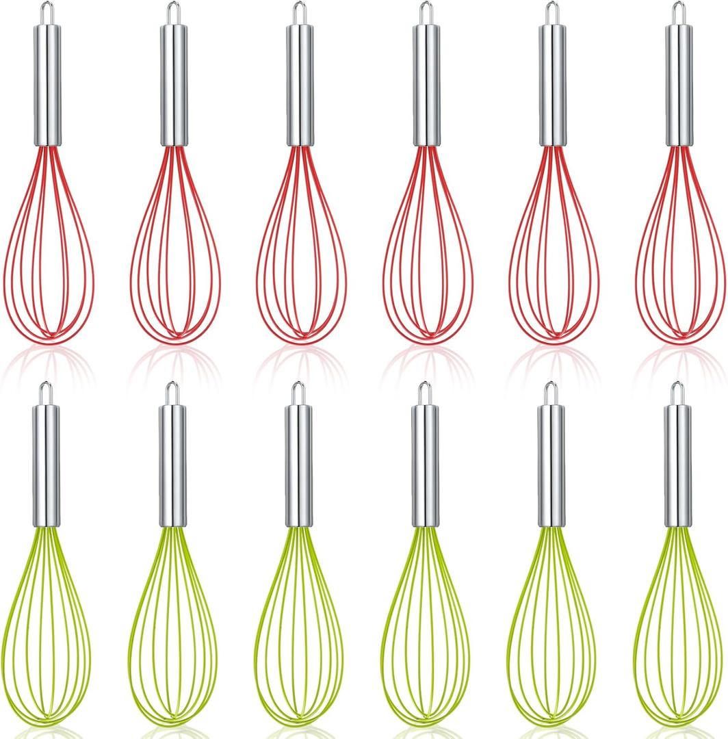 6 Sets 10 Inch Christmas Whisks Gifts DIY Fillable Christmas Tree Ornaments Xmas Colored Silicone Whisks for Cooking Heat Resistant Egg Beaters with Card Rope Bag for Candy Holder