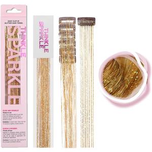 Pack of 6Pcs Clip in Hair Tinsel Kit, 19.6 Inch Heat Resistant Glitter Tinsel Hair Extension with Clips on, Fairy Hair Sparkle Strands Festival Gift Party Dazzle Hair Accessories for Women Girls Kids (ROSE GOLD)