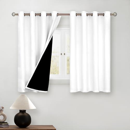 BGment Short 100% Blackout Curtains for Bedroom, Thermal Insulated Energy Efficiency Noise Reducing Grommet Curtains 54 Inch Length with Liner for Small Window 2 Panels Each 53" W x 84" L, Pure White