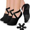 Diu Life 3 Pack Pilates Socks Yoga Socks with Grips for Women Non Slip, Workout, Pure Barre, Ballet, Dance, Hospital Socks (02 Black - 3 Pairs)