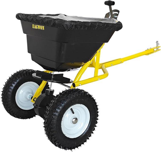 Tow Behind Broadcast Spreader, 85 LBS Capacity Lawn Spreader with 10" Pneumatic Tires, Hopper Cover, Universal Hitch & Adjustable Flow Control for Seed, Fertilizer, Salt and Ice Melt