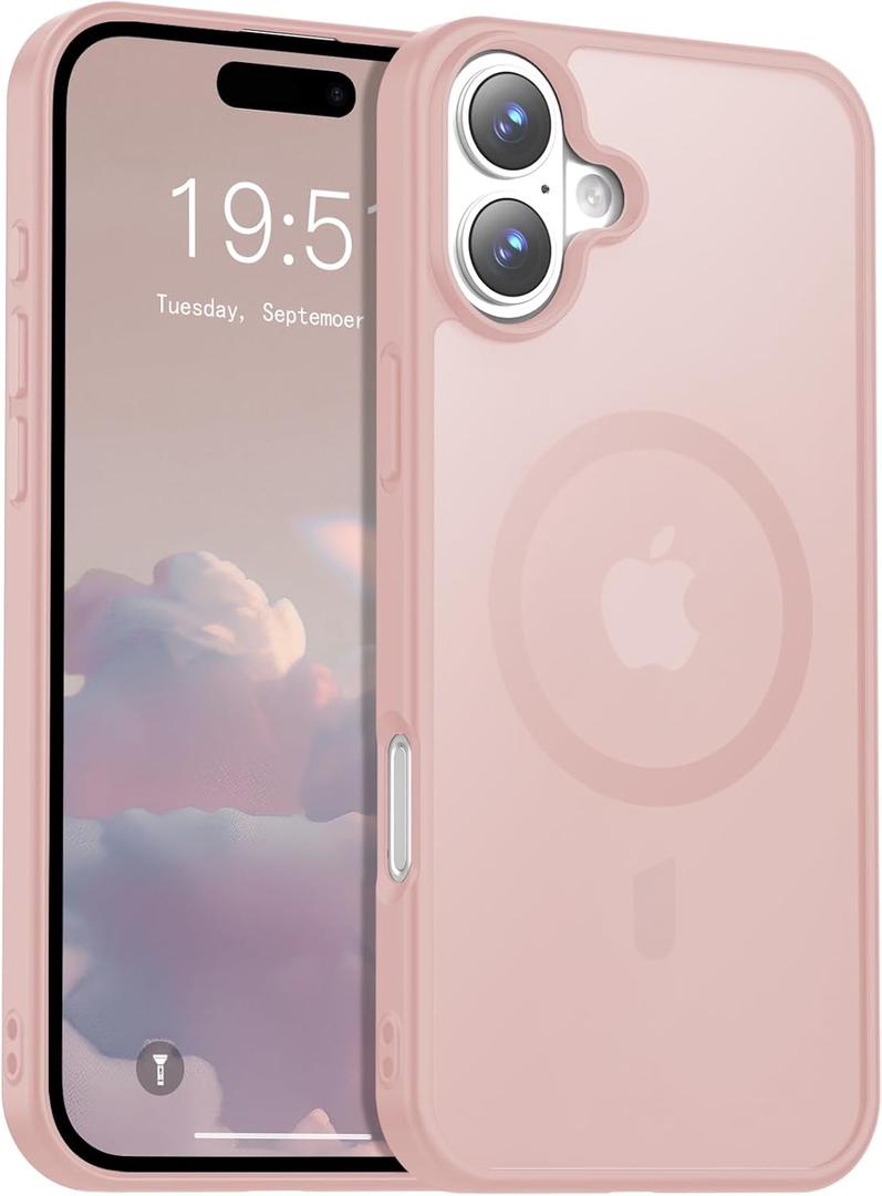 Temdan for iPhone 16 Plus Case, Compatible with Magsafe, Anti-Yellowing, Military-Grade Protection, Shockproof Slim Magnetic Phone Case Cover, Light Pink