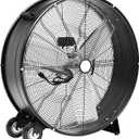 Amazon Basics 30" 300W High-Velocity Heavy-Duty Industrial Drum Fan for Cooling, Metal Housing, UL-Certified Safety Compliance, 2 Speeds, High CFM Up to 12,480, 5.9-ft Power Cord, 2 Wheels, Black