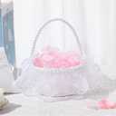 Wedding Flower Girl Basket with Pearl Handle,Satin Flower Storage Basket for Wedding Home Garden Decor (5884, 1)