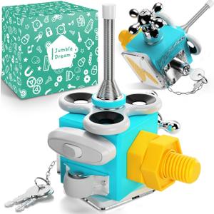 Busy Cube Sensory Toys for Toddlers is a Handmade Montessori Fidget Cube - Wooden Busy Board Baby Activity Cube Travel Toy for Children with Autism Toys & ADHD 1 2 3