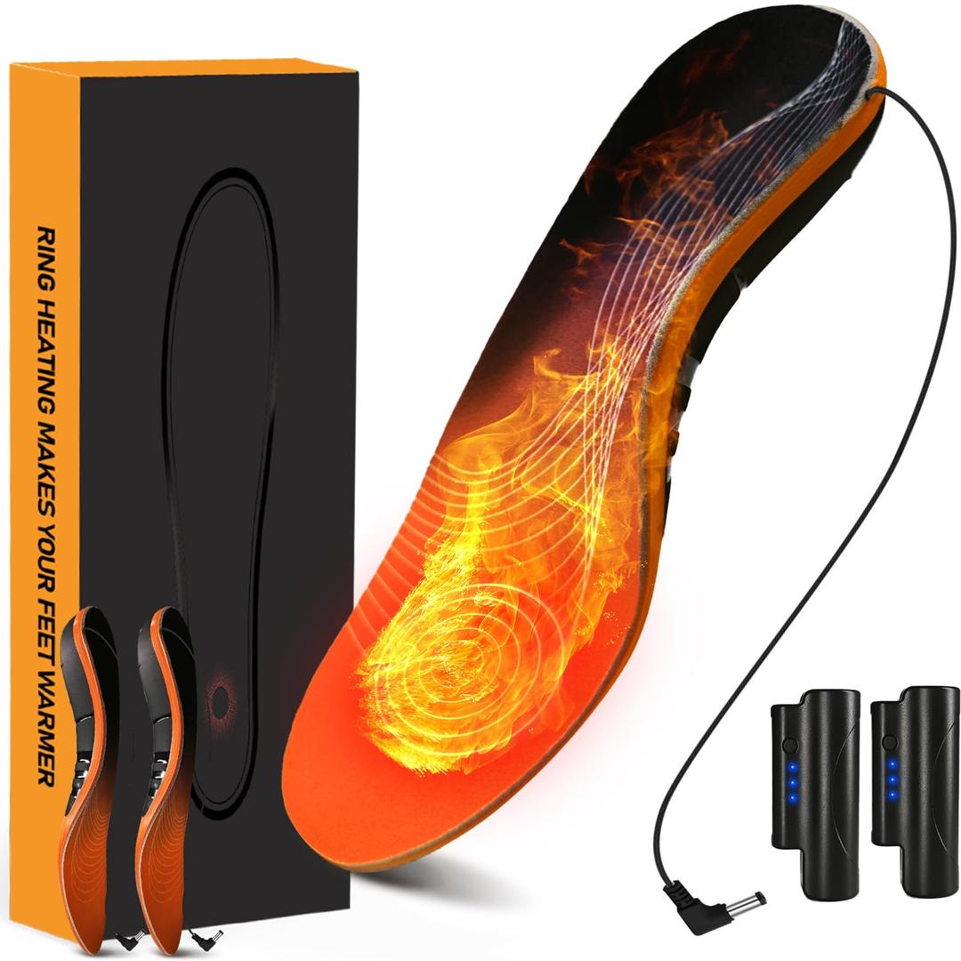 Electric Heated Plantar Insoles, Foot Warmers with Rechargeable Li-Ion Battery, Heavy Duty High Arch Inserts Outdoor Sports, Fatigue Reduce, L