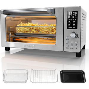 Nuwave Bravo Pro Convection Air Fryer Toaster Oven Combo, 2025 New and Improved, 10-in-1, 50-450F Temp Controls, Quick & Even Crisp Technology, 21Qt Capacity, Stainless Steel, PFAS Free
