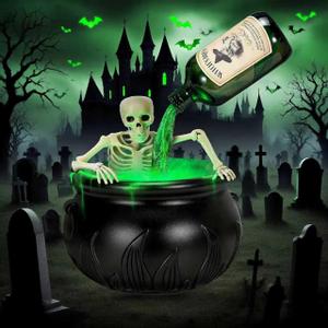 Halloween Decorations Indoor-Cauldron Halloween Decor -Cauldron Decor with Magic Floating Potion Bottles and Diffuser-Decoration for Spooky Vintage Home Kitchen (Halloween Cauldron)