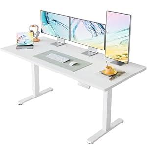 HUANUO Electric Standing Desk, 63 x 24 Inch Height Adjustable Computer Desk with Storage Bag, 4 Height Memory Settings, Sit Stand Up Desk for Home Office, White