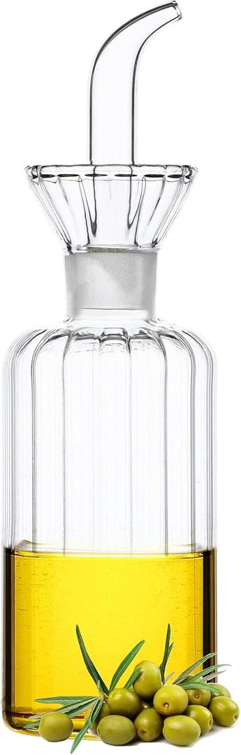 8oz/240ml Olive Oil Bottle Dispenser/Glass Cruet with DRIPLESS POUR SPOUT for Kitchen and BBQ