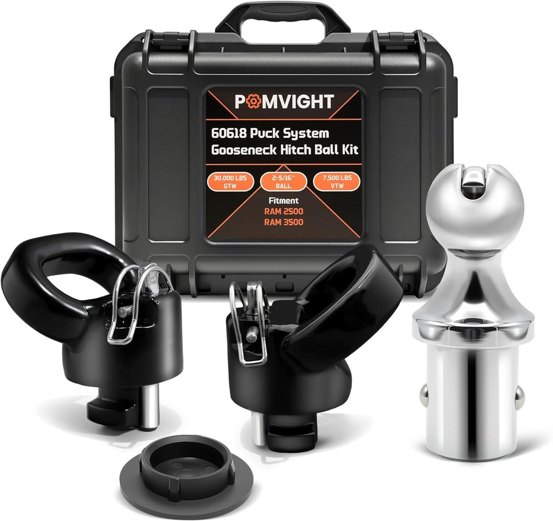 60618 Puck System Gooseneck Hitch Ball Kit with Box, 2-5/16 Inch Ball for Truck Bed with Safety Chain Anchors, Compatible with 2013-2025 RAM 2500 3500, 30000 lbs GTW/7500 lbs VTW