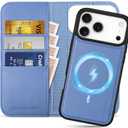 SHIELDON 2 in 1 Wallet Case for iPhone 17 Pro Max 6.9" | Detachable, Genuine Leather, Wireless Charging, Flip Kickstand, RFID Blocking Credit Card Slot, Magnetic Protective Cover - Wisteria Purple