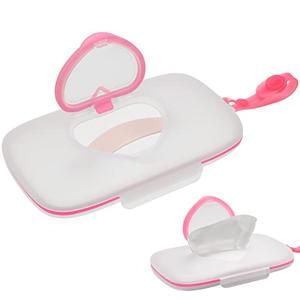 Portable Wipe Box Compact Wet Wipes Dispenser for Travel Refillable Container with Silicone Seal for Diaper Bag Pink