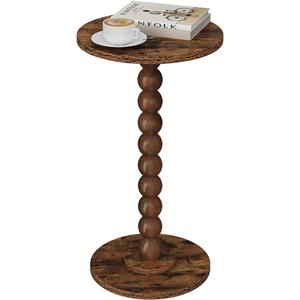 Round Side Table, Small Drink Table for Small Spaces, Pedestal End Table for Living Room, Modern Accent Nightstand with Solid Wood Leg for Bedroom, Corners and Office Brown Color UTBT005F
