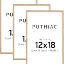 puthiac 12x18 Solid Oak Wood Picture Frame, Fits 8x12 with Mat or 12x18 Without Mat, Wall Display Only, Vertical or Horizontal, Plexi Front, 3 Pack, Natural Oak