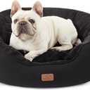 Bedsure Dog Bed for Medium Dogs - Round Washable Medium Pet Bed, Anti-Slip Donut Fluffy Plush Indoor Fur Cat Bed, 30 inches, Black 