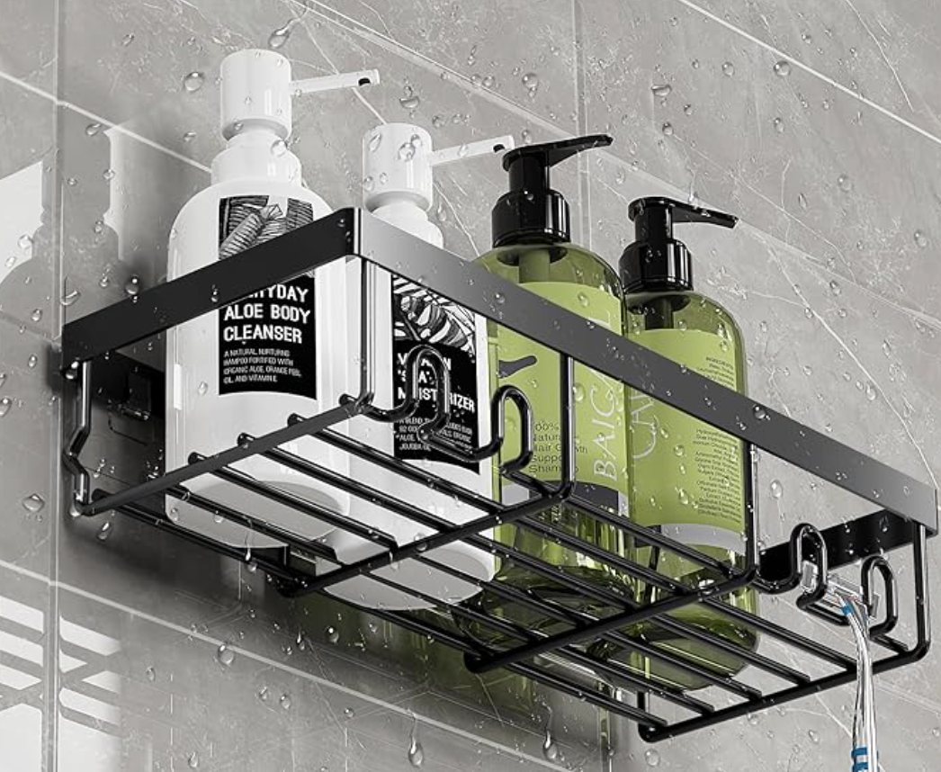 Moforoco Shower Caddy Shelf Organizer Rack, Self Adhesive Black Bathroom Shelves Basket, Home Farmhouse Wall Inside Organization and Storage Decor Rv Accessories, First Camper Apartment Essentials | Basket, Home Farmhouse, Decor, Rv Accessories, First Camper (Medium)