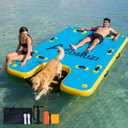 Inflatable Dock with Dog Ramp, 8FT Floating Dog Dock, 6" Thick Heavy-Duty Drop Stitch, Pet Friendly Portable Raft for Adults Pets Pool Beach Boat Lake Float , Easy Climbing 