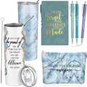 Domensi 6 Pcs Employee Appreciation Gift for Women Teacher Nurse Week Thank You Gift May You Be Proud 20 oz Rustic Marble Sign Tumbler Makeup Bag Journal for Graduation Work Business(Blue)