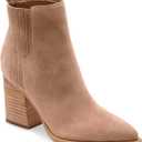Imily Bela Womens Ankle Boots Pointed Toe Chunky Stacked Mid Heeled Faux Suede Leather Booties (8.5, Khaki)