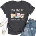 Qskall 100 Days of School Shirt for Women 100th Day of School Tshirts Teacher Tee Top Grey Size M